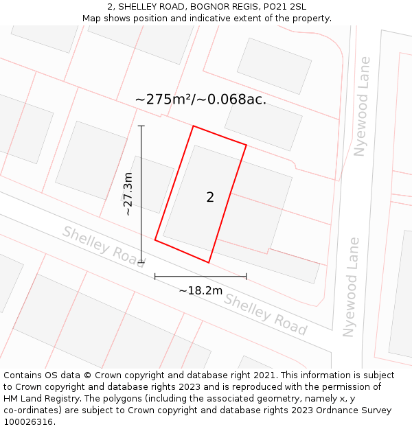 2, SHELLEY ROAD, BOGNOR REGIS, PO21 2SL: Plot and title map