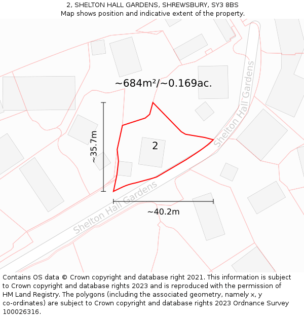 2, SHELTON HALL GARDENS, SHREWSBURY, SY3 8BS: Plot and title map