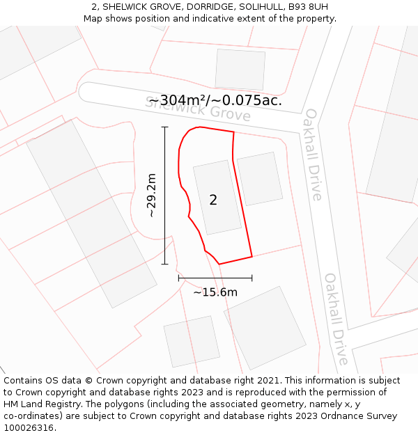 2, SHELWICK GROVE, DORRIDGE, SOLIHULL, B93 8UH: Plot and title map