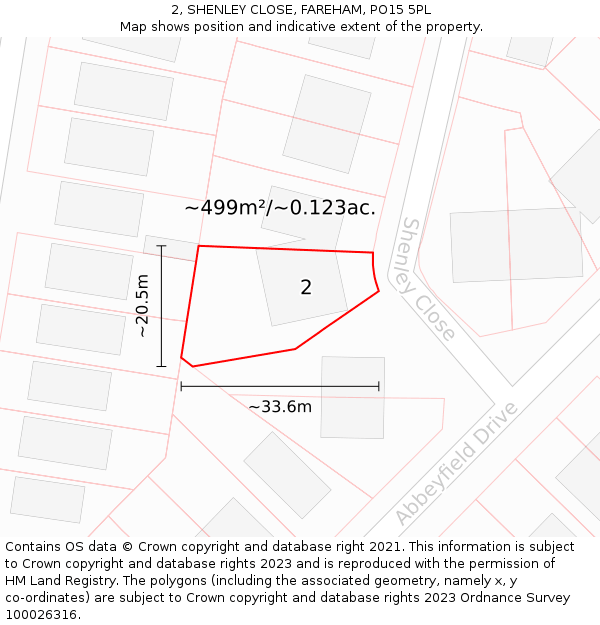 2, SHENLEY CLOSE, FAREHAM, PO15 5PL: Plot and title map