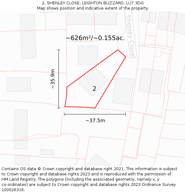 2, SHENLEY CLOSE, LEIGHTON BUZZARD, LU7 3DG: Plot and title map