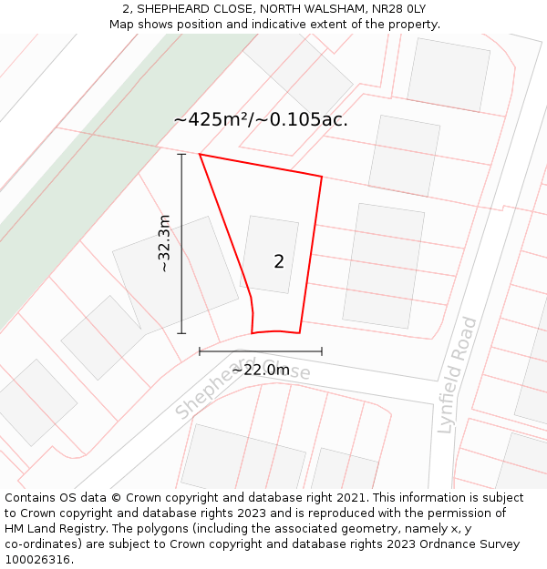 2, SHEPHEARD CLOSE, NORTH WALSHAM, NR28 0LY: Plot and title map