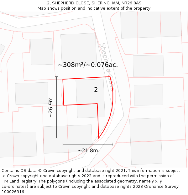 2, SHEPHERD CLOSE, SHERINGHAM, NR26 8AS: Plot and title map