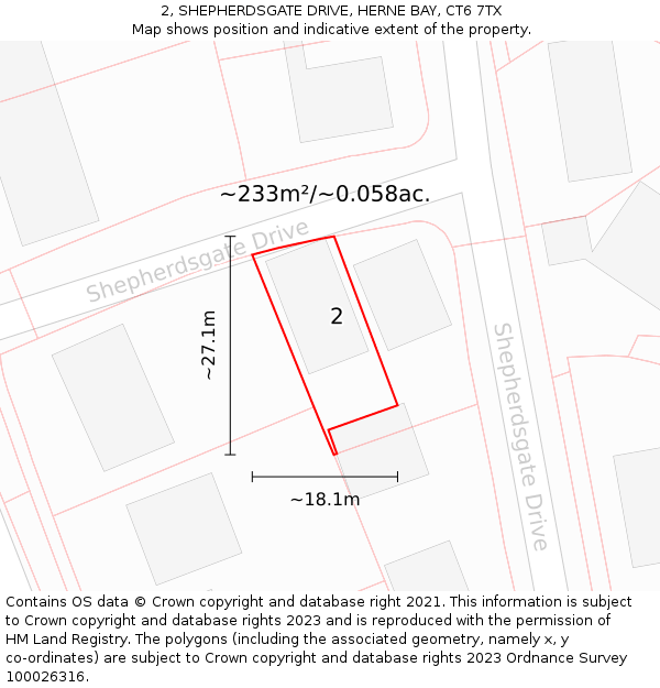 2, SHEPHERDSGATE DRIVE, HERNE BAY, CT6 7TX: Plot and title map