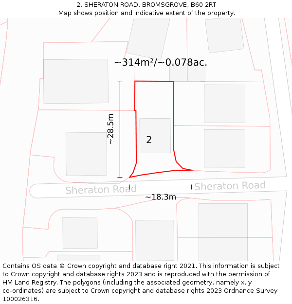 2, SHERATON ROAD, BROMSGROVE, B60 2RT: Plot and title map