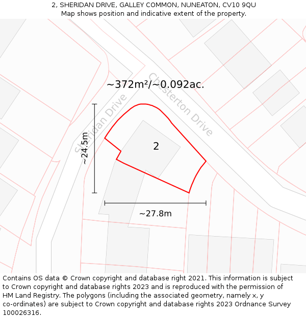 2, SHERIDAN DRIVE, GALLEY COMMON, NUNEATON, CV10 9QU: Plot and title map