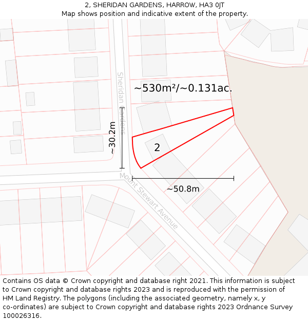 2, SHERIDAN GARDENS, HARROW, HA3 0JT: Plot and title map