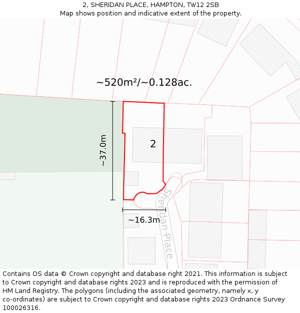 2, SHERIDAN PLACE, HAMPTON, TW12 2SB: Plot and title map