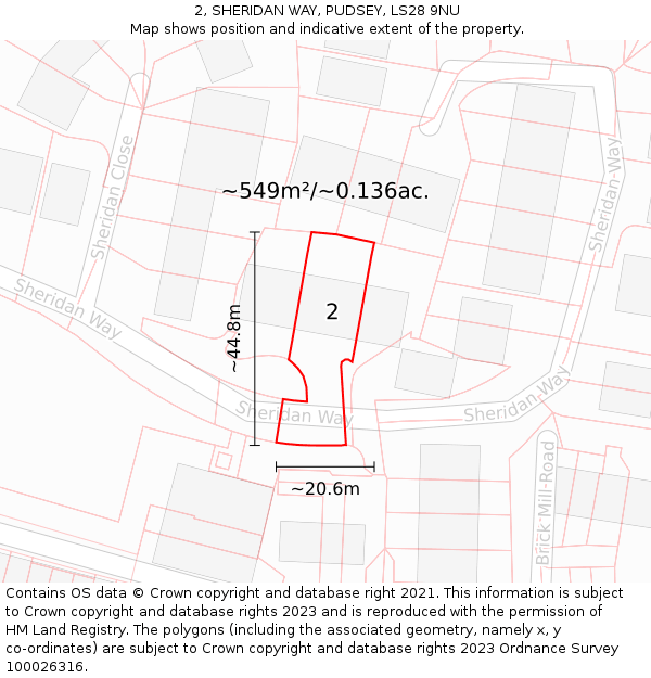 2, SHERIDAN WAY, PUDSEY, LS28 9NU: Plot and title map