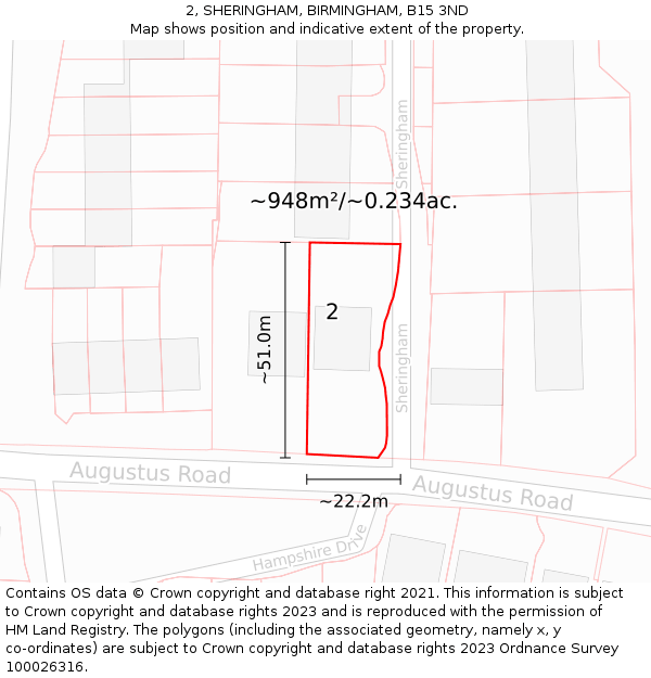 2, SHERINGHAM, BIRMINGHAM, B15 3ND: Plot and title map