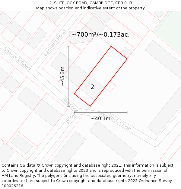 2, SHERLOCK ROAD, CAMBRIDGE, CB3 0HR: Plot and title map