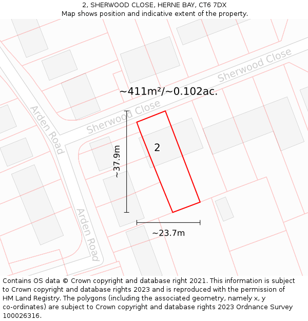 2, SHERWOOD CLOSE, HERNE BAY, CT6 7DX: Plot and title map