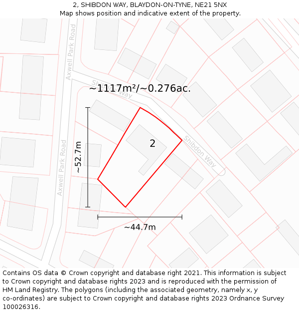 2, SHIBDON WAY, BLAYDON-ON-TYNE, NE21 5NX: Plot and title map