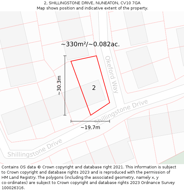 2, SHILLINGSTONE DRIVE, NUNEATON, CV10 7GA: Plot and title map