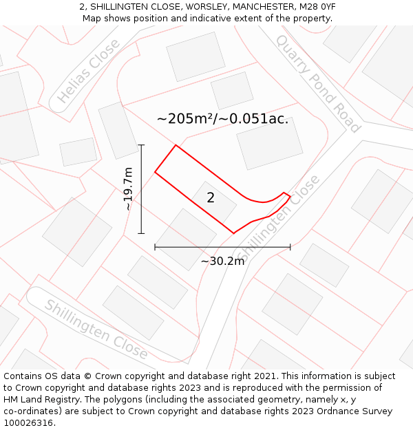 2, SHILLINGTEN CLOSE, WORSLEY, MANCHESTER, M28 0YF: Plot and title map