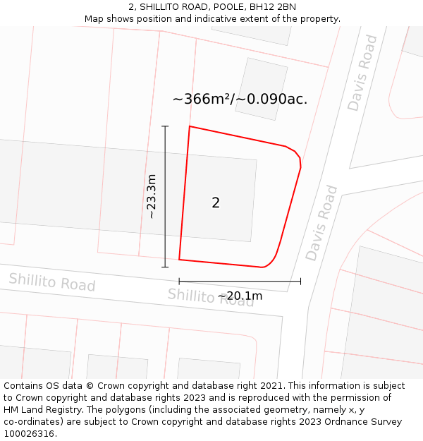 2, SHILLITO ROAD, POOLE, BH12 2BN: Plot and title map