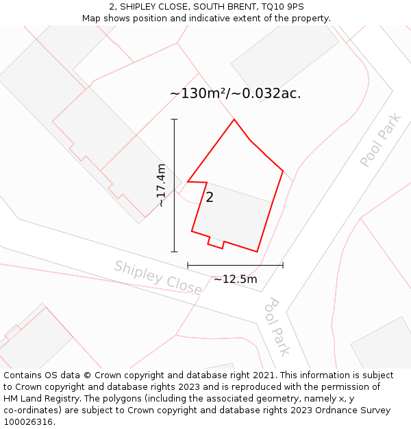2, SHIPLEY CLOSE, SOUTH BRENT, TQ10 9PS: Plot and title map