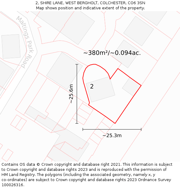 2, SHIRE LANE, WEST BERGHOLT, COLCHESTER, CO6 3SN: Plot and title map