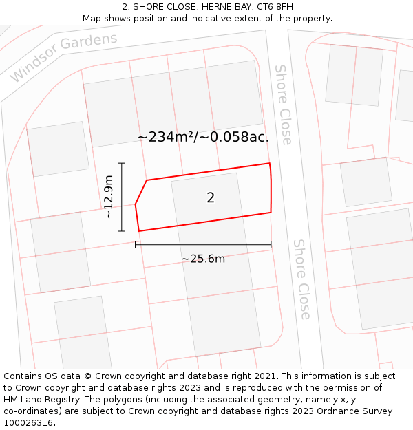 2, SHORE CLOSE, HERNE BAY, CT6 8FH: Plot and title map