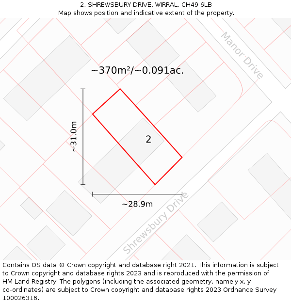 2, SHREWSBURY DRIVE, WIRRAL, CH49 6LB: Plot and title map