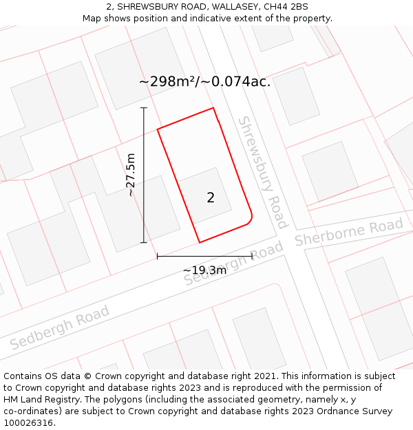 2, SHREWSBURY ROAD, WALLASEY, CH44 2BS: Plot and title map