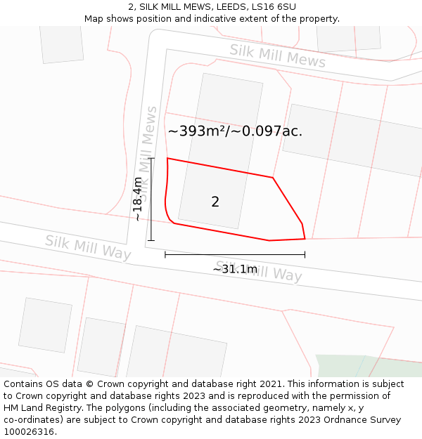 2, SILK MILL MEWS, LEEDS, LS16 6SU: Plot and title map