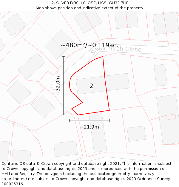 2, SILVER BIRCH CLOSE, LISS, GU33 7HP: Plot and title map