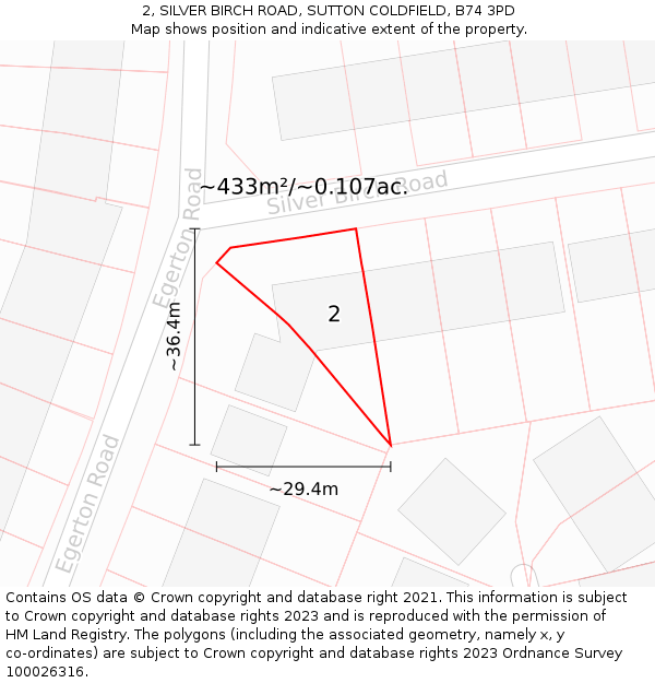 2, SILVER BIRCH ROAD, SUTTON COLDFIELD, B74 3PD: Plot and title map