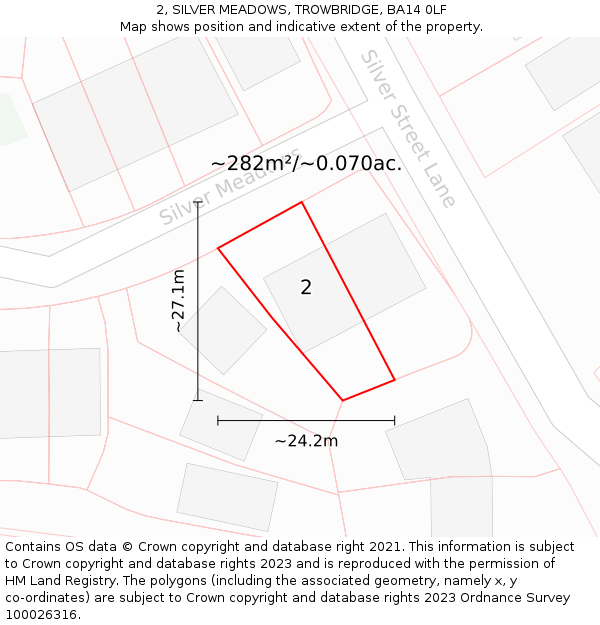 2, SILVER MEADOWS, TROWBRIDGE, BA14 0LF: Plot and title map