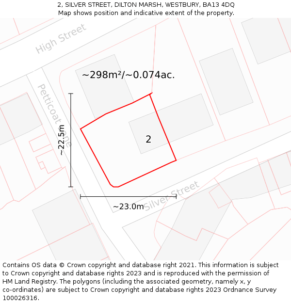 2, SILVER STREET, DILTON MARSH, WESTBURY, BA13 4DQ: Plot and title map