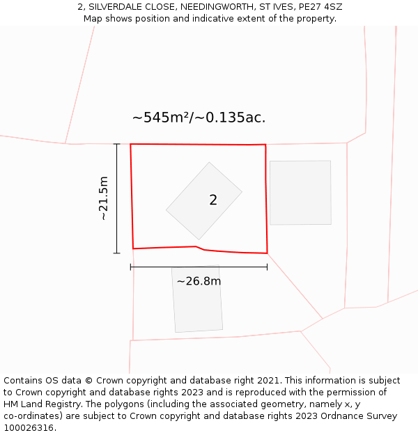 2, SILVERDALE CLOSE, NEEDINGWORTH, ST IVES, PE27 4SZ: Plot and title map