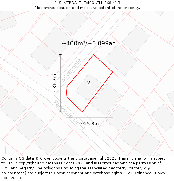 2, SILVERDALE, EXMOUTH, EX8 4NB: Plot and title map