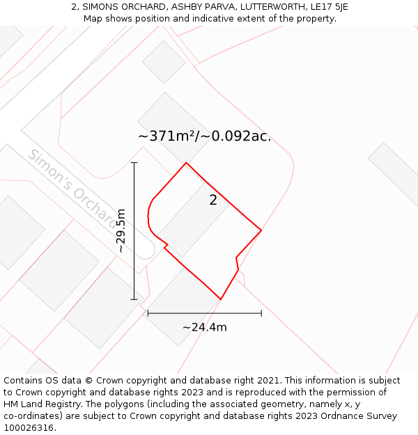 2, SIMONS ORCHARD, ASHBY PARVA, LUTTERWORTH, LE17 5JE: Plot and title map