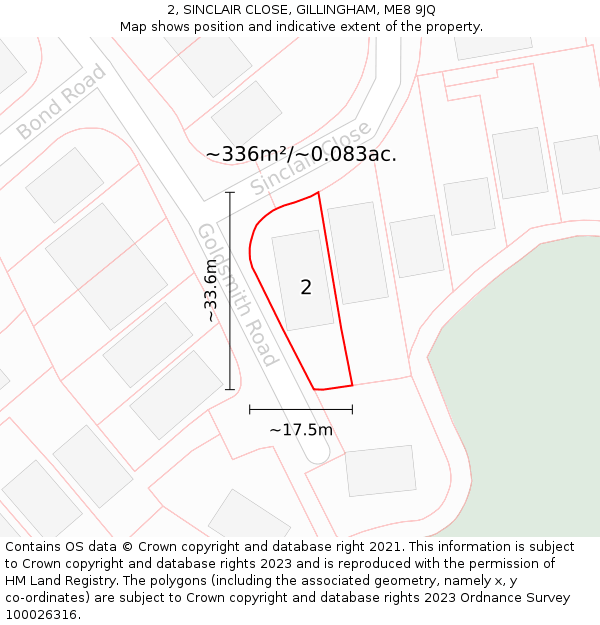 2, SINCLAIR CLOSE, GILLINGHAM, ME8 9JQ: Plot and title map