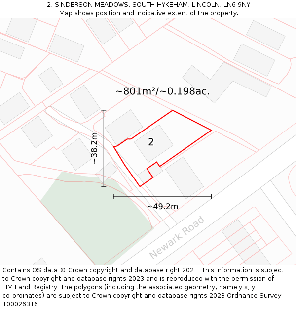 2, SINDERSON MEADOWS, SOUTH HYKEHAM, LINCOLN, LN6 9NY: Plot and title map