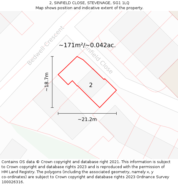 2, SINFIELD CLOSE, STEVENAGE, SG1 1LQ: Plot and title map