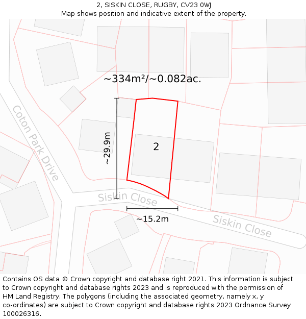 2, SISKIN CLOSE, RUGBY, CV23 0WJ: Plot and title map