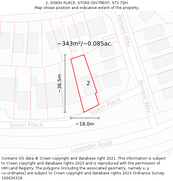 2, SISKIN PLACE, STOKE-ON-TRENT, ST3 7QH: Plot and title map
