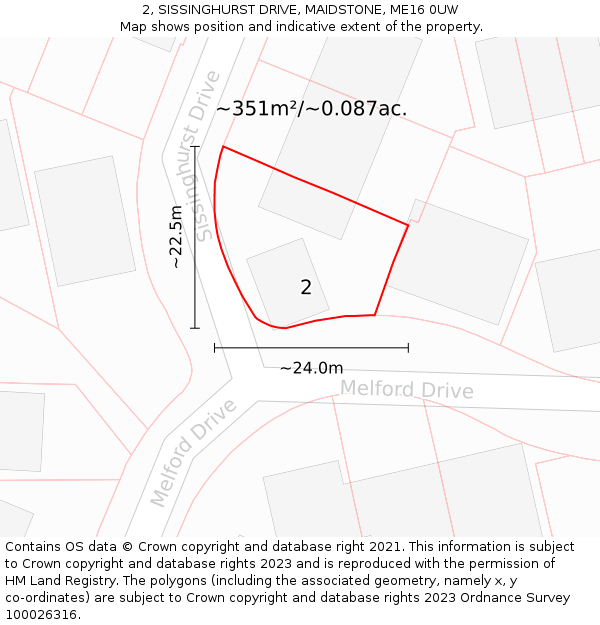 2, SISSINGHURST DRIVE, MAIDSTONE, ME16 0UW: Plot and title map