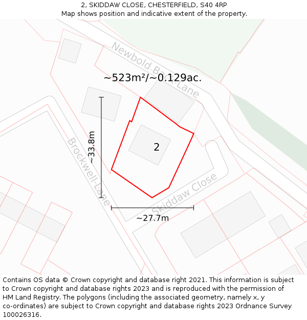 2, SKIDDAW CLOSE, CHESTERFIELD, S40 4RP: Plot and title map