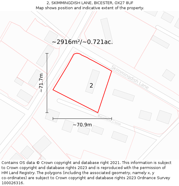 2, SKIMMINGDISH LANE, BICESTER, OX27 8UF: Plot and title map