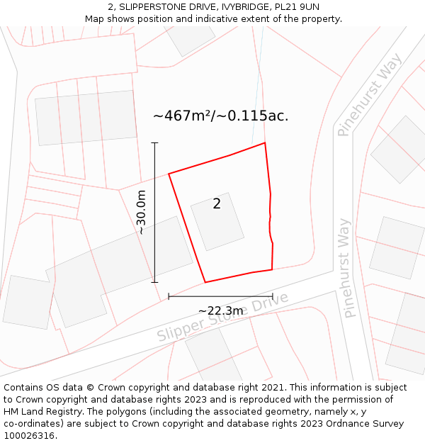 2, SLIPPERSTONE DRIVE, IVYBRIDGE, PL21 9UN: Plot and title map