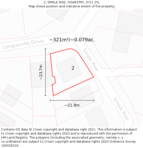 2, SMALE RISE, OSWESTRY, SY11 2YL: Plot and title map