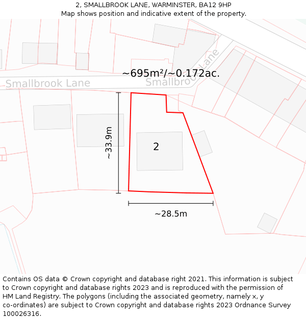 2, SMALLBROOK LANE, WARMINSTER, BA12 9HP: Plot and title map