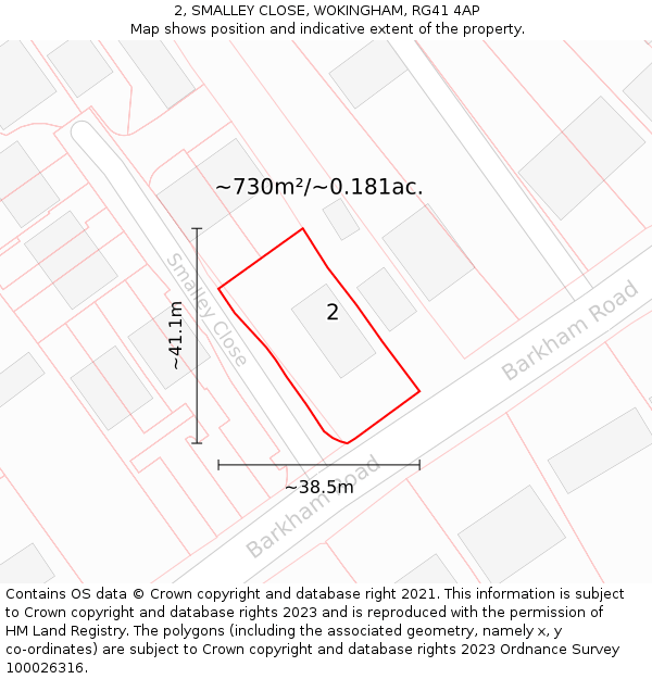 2, SMALLEY CLOSE, WOKINGHAM, RG41 4AP: Plot and title map