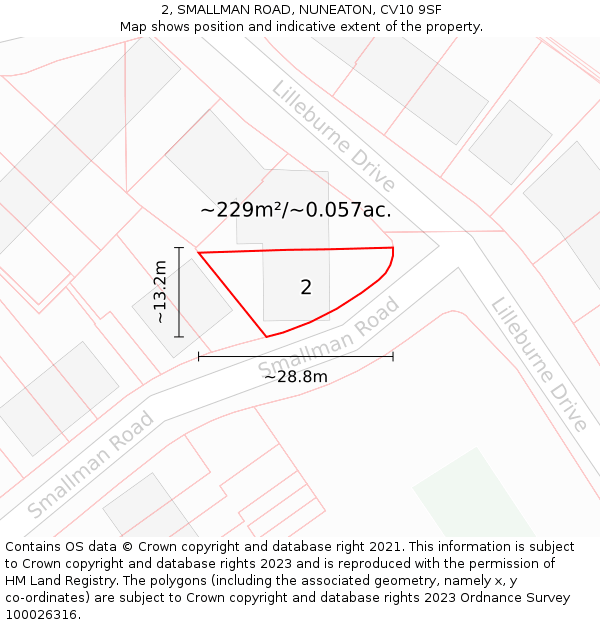 2, SMALLMAN ROAD, NUNEATON, CV10 9SF: Plot and title map