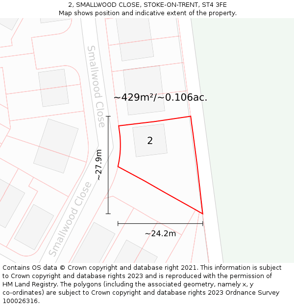 2, SMALLWOOD CLOSE, STOKE-ON-TRENT, ST4 3FE: Plot and title map