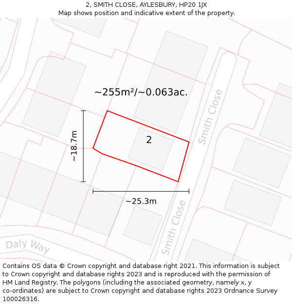 2, SMITH CLOSE, AYLESBURY, HP20 1JX: Plot and title map
