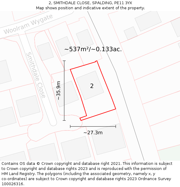 2, SMITHDALE CLOSE, SPALDING, PE11 3YX: Plot and title map