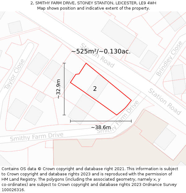 2, SMITHY FARM DRIVE, STONEY STANTON, LEICESTER, LE9 4WH: Plot and title map